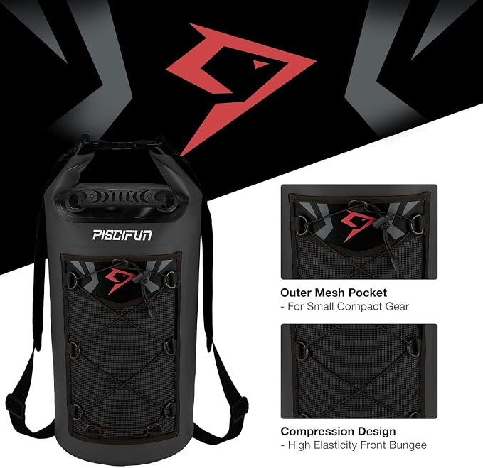 Piscifun Dry Bag, Waterproof Floating Backpack 10L/20L/30L/40L | Waterproof Phone Case, Adjustable shoulder straps, Roll-top closure keeps gear dry, Ideal for Boating, Kayaking, Fishing