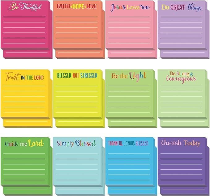 Yinder 24 Pcs Inspirational Sticky Notes Cute Motivational Sticky Notes Pad End of Year Employee Appreciation Gifts Bulk for Teacher Nurse Coworkers Office Supplies 3 x 3'' (Bible,Dark Color)