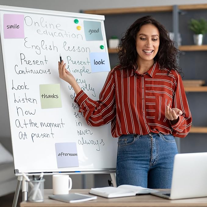 24 Pcs Reusable Dry Erase Sticky Notes 3"x 3" Whiteboard Labels Peel & Stick Dry Erase Colorful Labels and 2 Black Marker for Office Classroom Home Notes Lists Reminders Planning Teach(Bright Color)