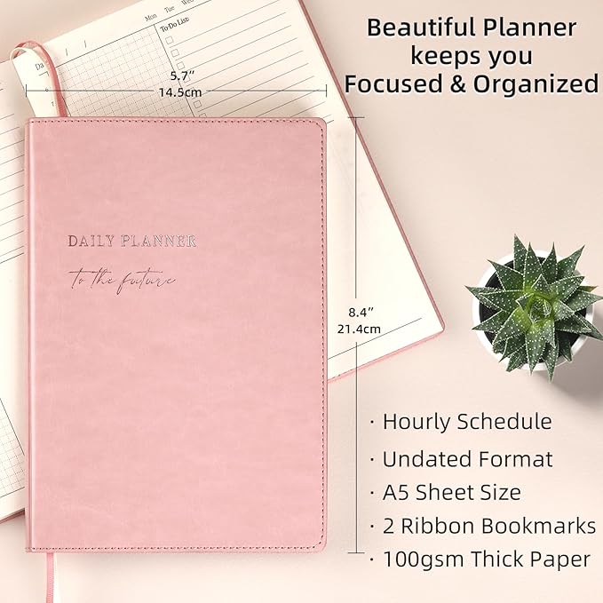 2026 Daily Planner - Undated Monthly & Daily Planner for 180 days Planning Your Success - Hourly Schedule, To Do List, and Notes for Productivity - Aesthetic, Academic, Stylish School or Office Supplies (Pink)