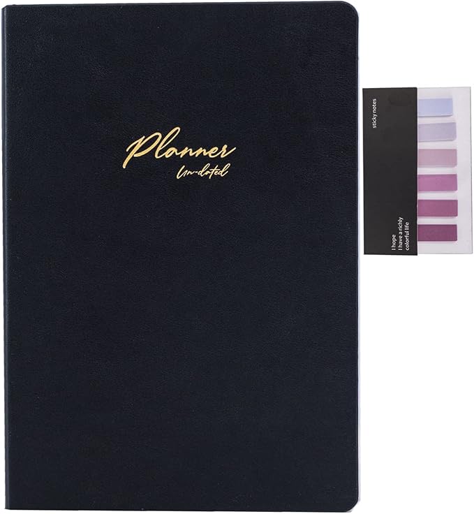 Undated Planner in A5 Size 5.5”x8.1”, Annual Notebook Planner with Soft PU Leather Cover, Monthly Weekly Daily Agenda with Card Slots Pockets Back Inside, 12 Months Academic Planners with No Valid Date for Teachers Students & Office Workers, 160Pages. ...