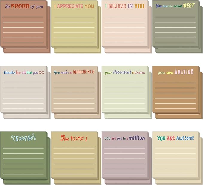 Yinder 48 Pcs Inspirational Sticky Notes Cute Motivational Sticky Notes Pad End of Year Employee Appreciation Gifts Bulk for Teacher Nurse Coworkers Office Supplies 3 x 3'' (Appreciation,Boho)