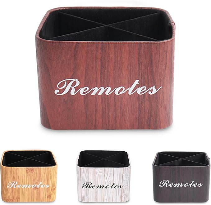 Square Leather Art Supply Organizer,Remote Control Holder with Removable Dividers,360°Rotatable Pencil Holders,4 Compartments Organizer for Office Supplies Storage Box(1-Light Brown)