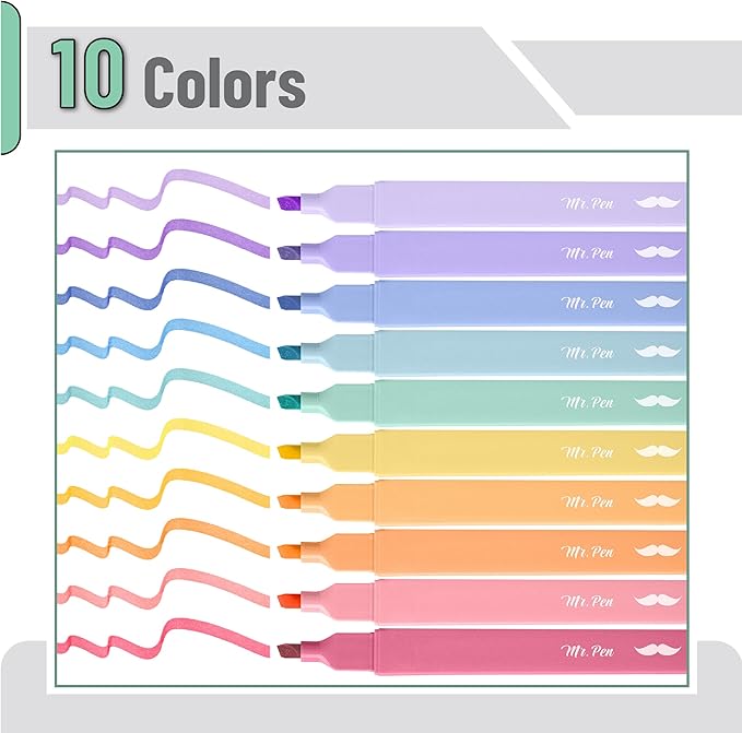 Mr. Pen- Aesthetic Bible Highlighters No Bleed Through, 10 Pack, Assorted Colors, Cute Highlighter for Journaling Supplies and School Accessories, Bible Highlighters and Pens No Bleed