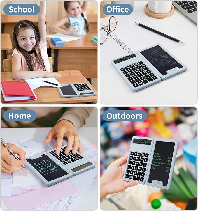 Desk Portable Basic Calculator, Small Mini Calculators with Writing Notepad and Stylus, More Lightweight and Portable, 12 Digit Large Display Multi-Function for Office, School, Home & Financial (Blue)