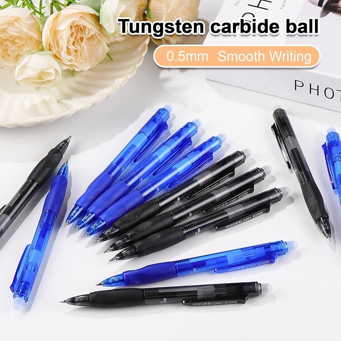 USUAL Retractable Erasable Pens 12 Blue Erasable Gel Pen 0.5mm Erasable Gel Pens Black Make Mistakes Disappear Smooth Writing Pen Office Back-to-School Supplies (Blue)