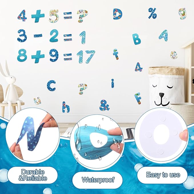 221 Pcs Ocean Bulletin Board Letters, Round Alphabet Number Punctuation Symbol Combo Letter Cutouts, Under The Sea Classroom Decor for School Classroom Chalkboard Poster Bulletin Board Wall