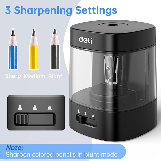Deli Electric Pencil Sharpener, Automatic Pencil Sharpeners for No.2 Pencils Colored Pencils, USB & Battery Operated Pencil Sharpener for School, Home, Office, Classroom, Black