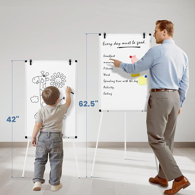 DUMOS White Board Easel 36 x 24 Inches, Magnetic White Board Dry Erase, Porbable Boards Height Adjustable, Dry Erase Board with Stand for School, Office and Home, Silver Aluminium Frame, White