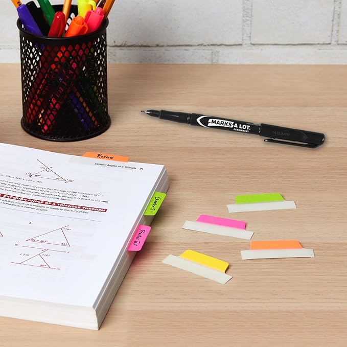 Avery Margin Ultra Tabs, 2.5" x 1", 2-Side Writable, Neon Colors, 24 Repositionable Tabs, 72 Packs (74767)