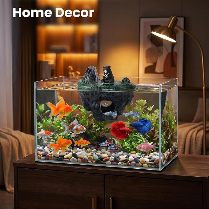 Floating Bear Aquarium Decoration for Betta, Goldfish and Small Turtles | Water-Resistant PVC, Lightweight Buoyant Design, Cartoon Style, Easy-Clean, for Desktop Tanks and Bowls