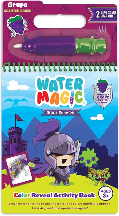 Scentco Water Magic - Patented Gourmet Scented Reusable Water Reveal Activity Books - No Mess, All Fun (Grape Kingdom and Construction)