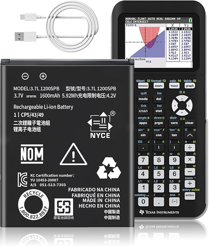 TI-84 Plus CE Replacement Battery for Fits Texas Instruments TI-84 Plus CE P/N:P11P35-11-N01/3.7L1200SPB 3.7V [1600mAh] with USB Charger Cable