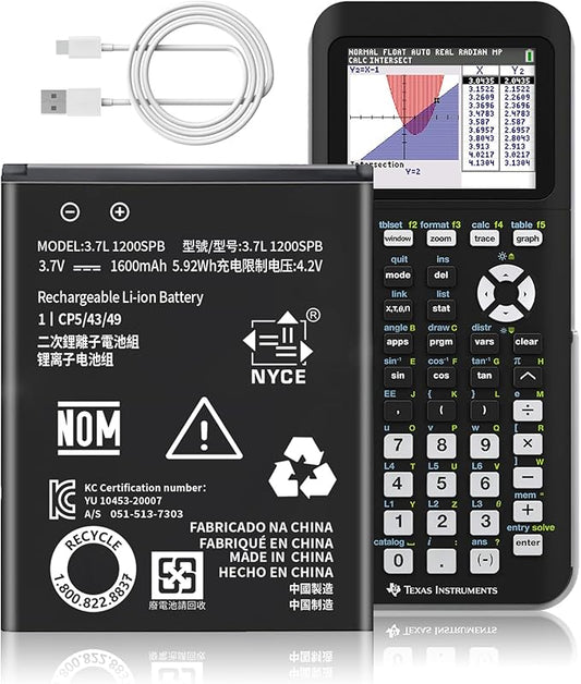 TI-84 Plus CE Replacement Battery for Fits Texas Instruments TI-84 Plus CE P/N:P11P35-11-N01/3.7L1200SPB 3.7V [1600mAh] with USB Charger Cable