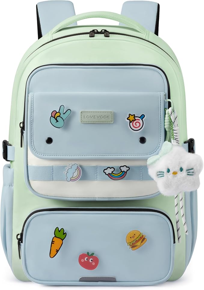 LOVEVOOK School Backpack for Teen Girl, Cute Bookbag with Large Bottle Holder, Lightweight Elementary Middle High School Student Backpack Fits 15.6 Inch Laptop, Back to Schools Kid Gift, Blue-Mint