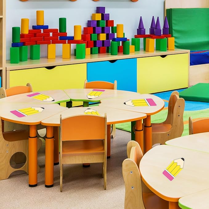 Whaline 12 Pcs Pencil Dry Erase Dots Removeable Vinyl Sticker Spots Yellow Pink Pencil Shape Dry-Erase Board Stickers for Back to School Whiteboards Desks Wall Teaching Supplies
