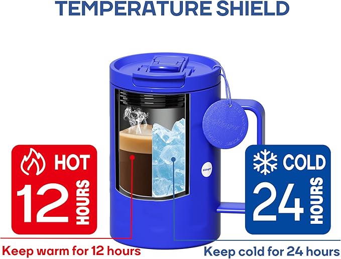18 oz Stainless Steel Insulated Coffee Mug with Handle and Lid, Double Wall Vacuum Travel Mug, Tumbler Cup with Sliding Lid, Resuable Insulated Coffee Tumbler, Blue