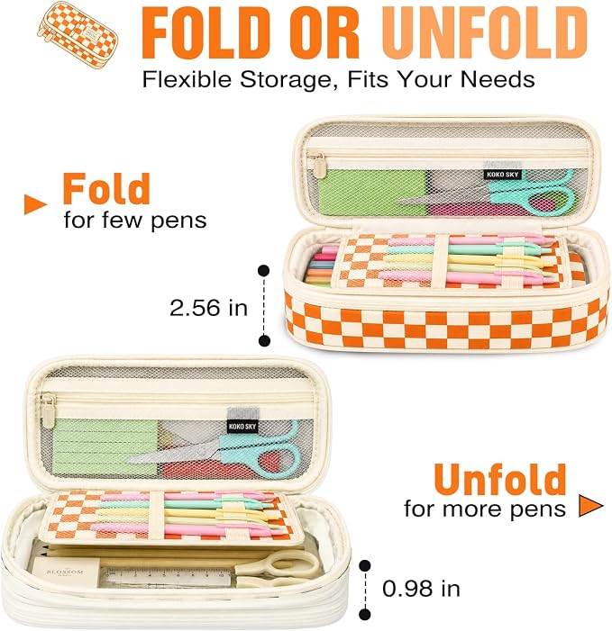 Pencil Case, Large Capacity Aesthetic Pencil Cases with Durable Zipper, Big Stationery Pencil Pouch for Women & Men , Adults Portable Storage Organizer Bag for College, Office, Travel (Yellow Grid)