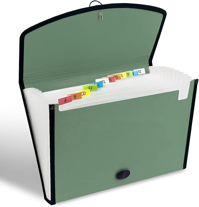 H4D 13-Pocket Accordion File Organizer with Mesh Pocket, Expanding File Folder with Tabs, Expandable Document Organizer for Home Office School, Letter Size, Sage