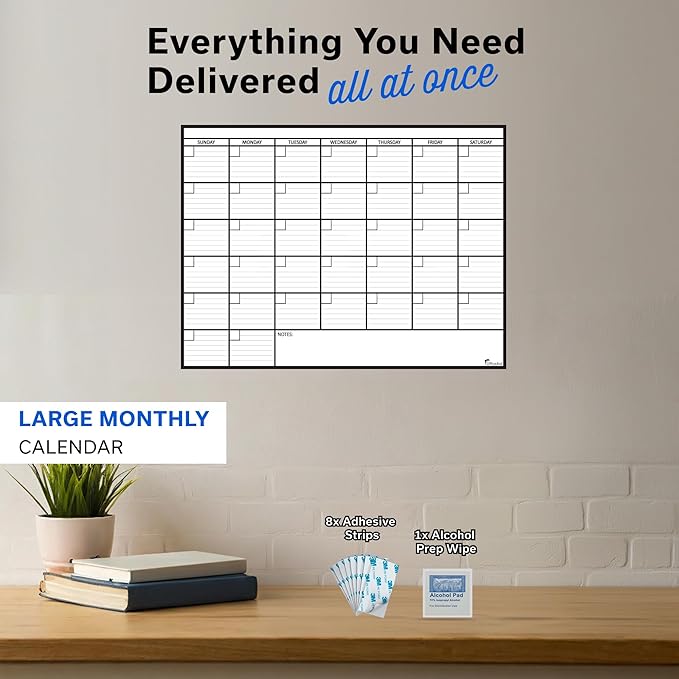 Large Dry Erase Calendar for Wall 36x48, Giant Family Office Big Reusable, Monthly Planner Erasable Month, Rolled Whiteboard White Board, 48x36 Calendar Dry Erase for Undated Wall Large Classroom