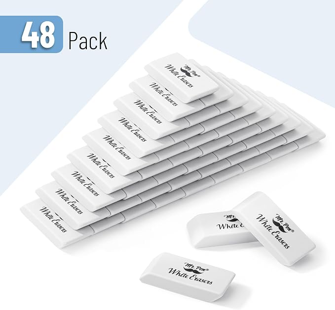 Mr. Pen- White Pencil Erasers Bulk, 48 Pack