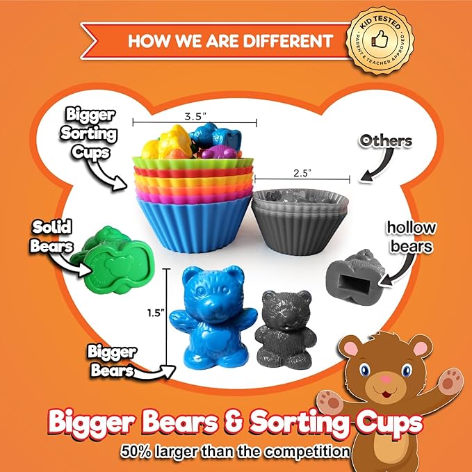 Jumbo Counting Bears with Stacking Cups - Montessori Educational Sorting Rainbow Toys For 3 Year Old Boys and Girls with 48 Preschool Math Manipulatives, Toy Storage and Toddler Games eBook