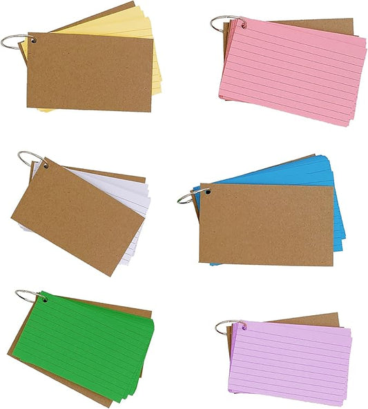300pcs Colored Index Cards 3x5 Inches Flash Cards with Ring Lined Ruled Study Card for Learning, Studying Memory Office College Recipe Game Cards (6 color-300pcs)