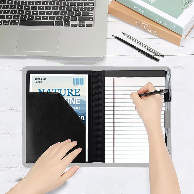 Padfolio/Portfolio Binder, Mini Padfolio Portfolio Binder 5 x 8 Legal Writing Pad, A5 Document Organizer Folder for Men Women, Gray.