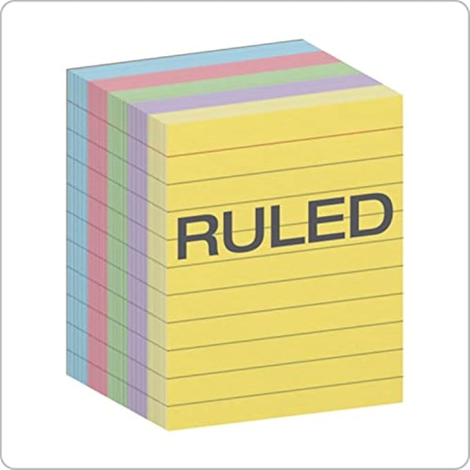 Oxford Mini Ruled Index Cards, Ruled, 3". x 2.5" , Assorted Colors, 200 ea