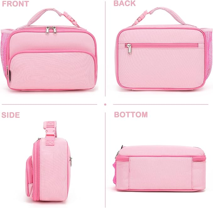 FlowFly Kids Lunch box Insulated Soft Bag Mini Cooer Back to School Thermal Meal Tote Kit for Girls, Boys,Pink