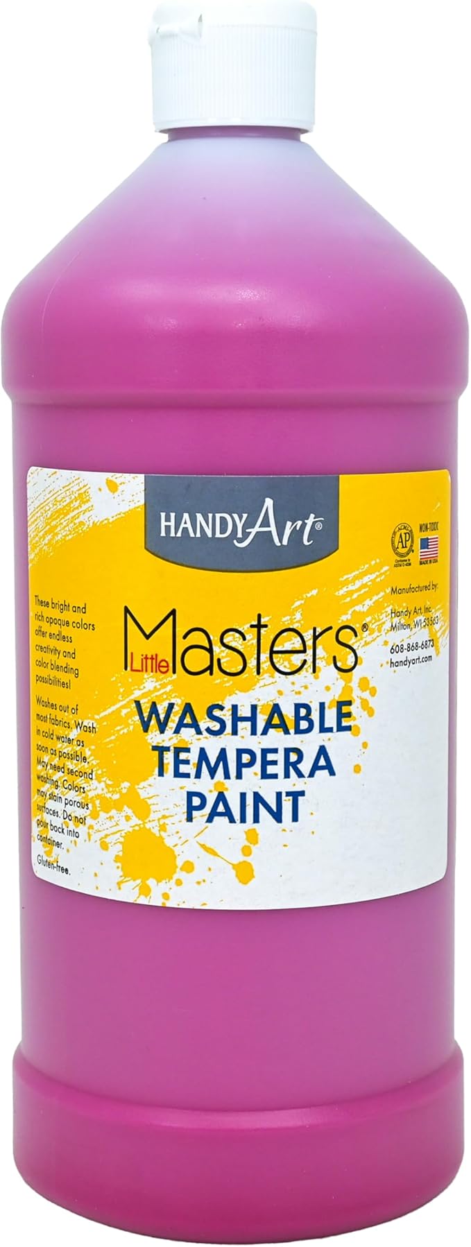 Handy Art Little Masters Washable Tempera Paint, Magenta, 32 oz Bottle, Bright & Mixable, High Opacity, Washable Colors for Classroom, Students, Kids, Young Artists, Safe & Non-Toxic, Made in USA
