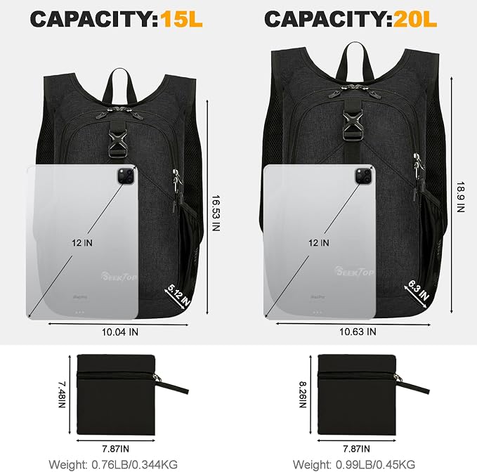 Seektop 15L Small Hiking Backpack for Women Men, Lightweight Hiking Daypack | Water Resistant, Foldable Packable Back Pack with Phone Pocket for Travel Camping Outdoor