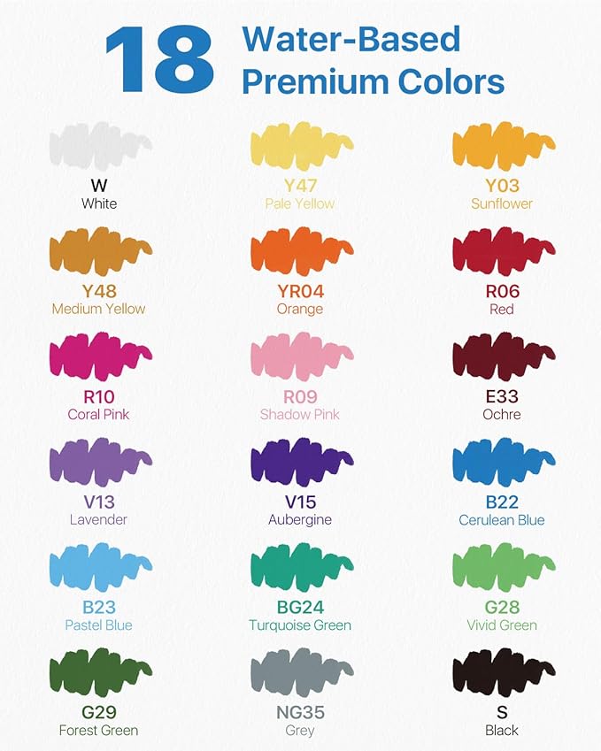 JusArt Acrylic Paint Markers Brush Tip 18 Colors, Water-Based No-Bleed Markers with Automatic Ink Control, Waterproof Acrylic Paint Pens for DIY Art & Crafts -Fabric, Wood, Rock, Ceramic, Metal