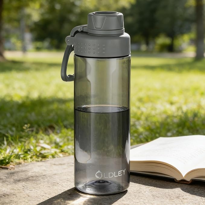OLDLEY Water Bottles 20oz BPA Free Tritan Water Bottle with Carry Handle and Spout Lid, Leakproof Kids Water Bottle for Home,Travel, School, Outdoors, Gray