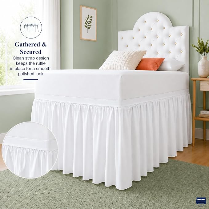 Cottingon Dorm Room Bed Skirt, 100% Microfiber, White, Twin XL-50 Drop