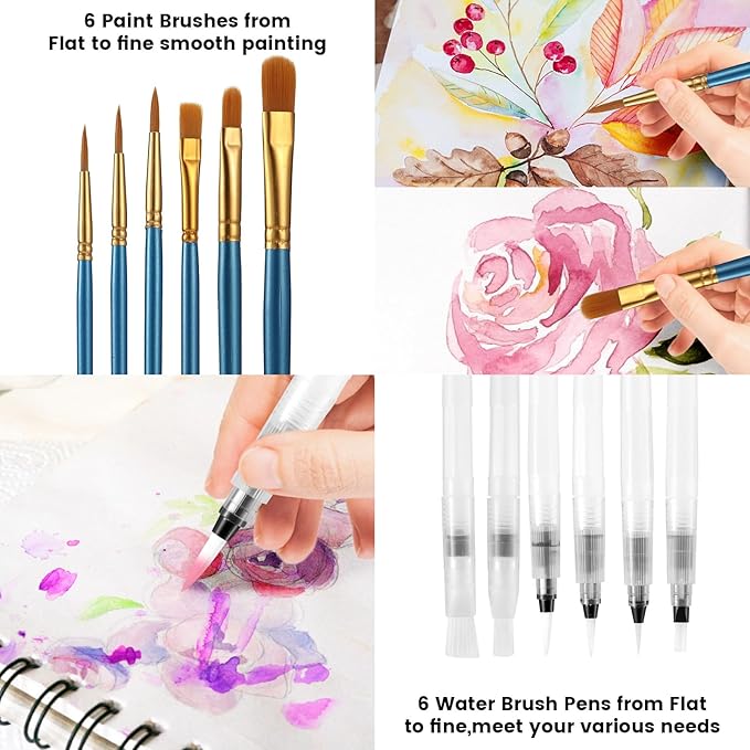 Blablaovy Watercolor Paint, 48 Colors Washable Paint Set, 6 Brush, 6 Refillable Water Brush Pen, Drawing Pad, Palette, Painting sets for Artists Beginners Adult, Water Color Paint Sets for Kids