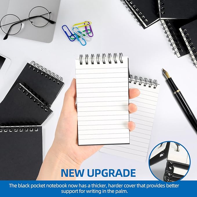 wavamawa 24 Pack Pocket Notebooks, 3x5 inch Small Notepads, Mini Spiral Notebook, Little Pocket Size, Lined College Ruled Paper, Memo Note Pads for Home, Office, School, Travel (Black)