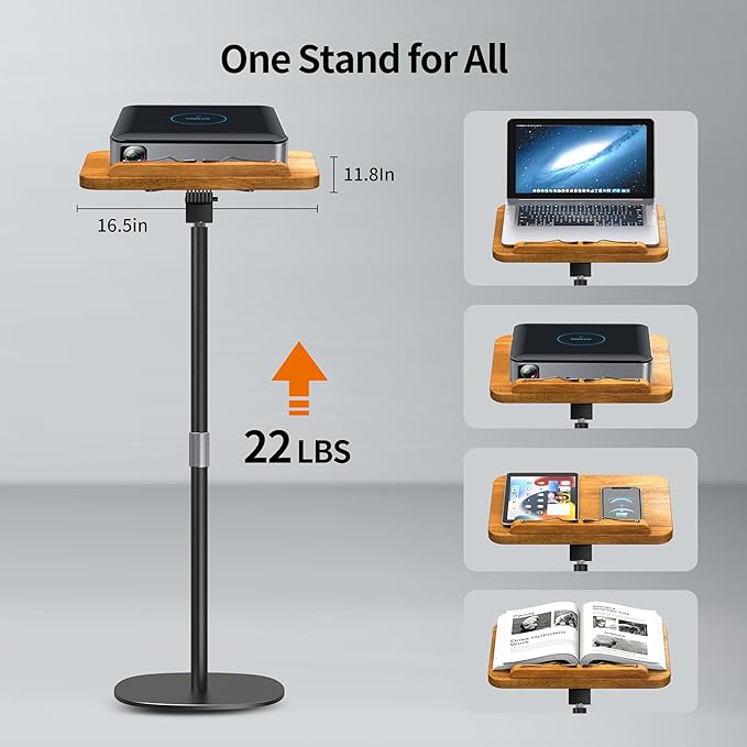 NAMON 2-in-1 Dual-use Floor & Desktop Book Stand, 100% Solid Wood, Height Adjustable from 16.5" to 51", Floor Reading Stand for Sheet Music, Cookbooks, Projector (Rubberwood, 11.8" x 16.5" Panel)