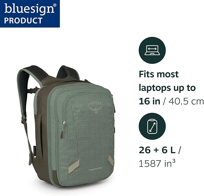 Osprey Transporter 26+6 Travel Pack - Expandable Personal Item Backpack with Laptop Sleeve - Lightweight Daypack, Blue Flame