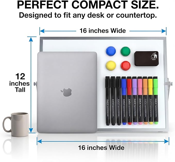 12x16 Magnetic Dry Erase Whiteboard with Stand – Double-Sided Desktop Board, 10 Markers, 4 Magnets & Eraser – Black Frame | LULU OFFICE