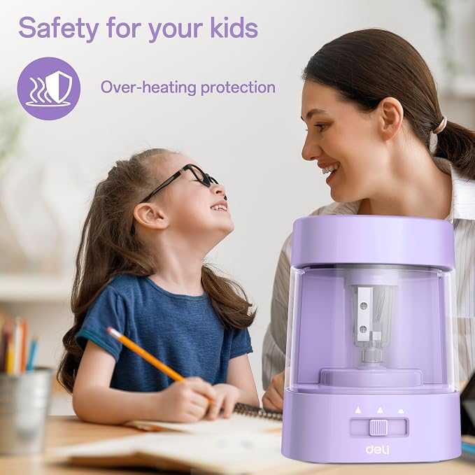 Deli Electric Pencil Sharpener, Automatic Pencil Sharpeners, Purple