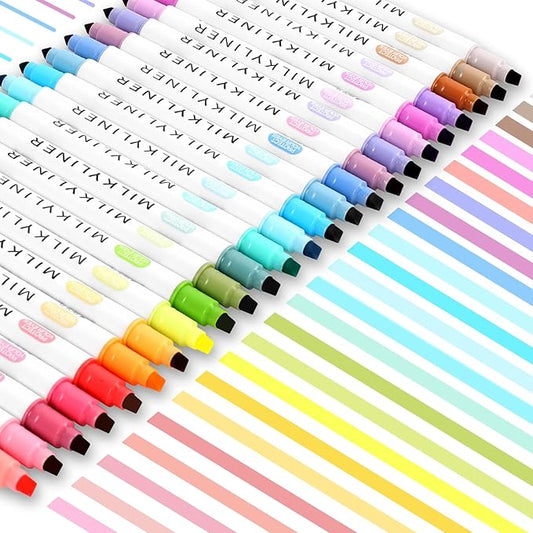 HANKU Pastel Highlighters 24 Pack, Dual Tip No Bleed Bible Highlighters Assorted Colors, Pastel Highlighter Markers for Bible Study Journaling Back to School Office Supplies