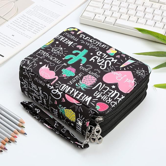 Portable Colored 72 Slots Pencil case Organizer with Printing Pattern for Watercolor Pens or Markers, Pencil Case Organizer for Artist