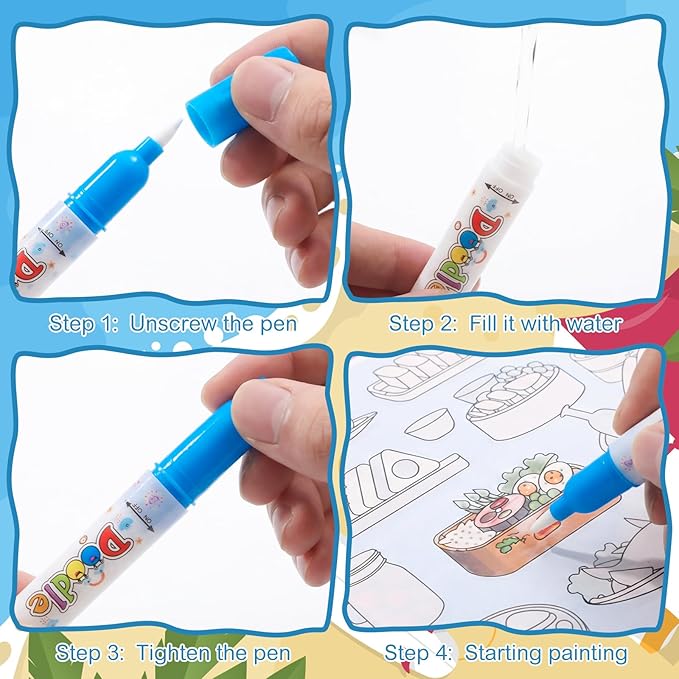 6 Pack Water Painting Book for Toddlers, No Mess Water Coloring Book 7.9x7.9in, Coloring Fun Water Drawing Books Reusable Travel Activity Toys Party Favors Classroom Rewards Gift for Kids Ages 3-6