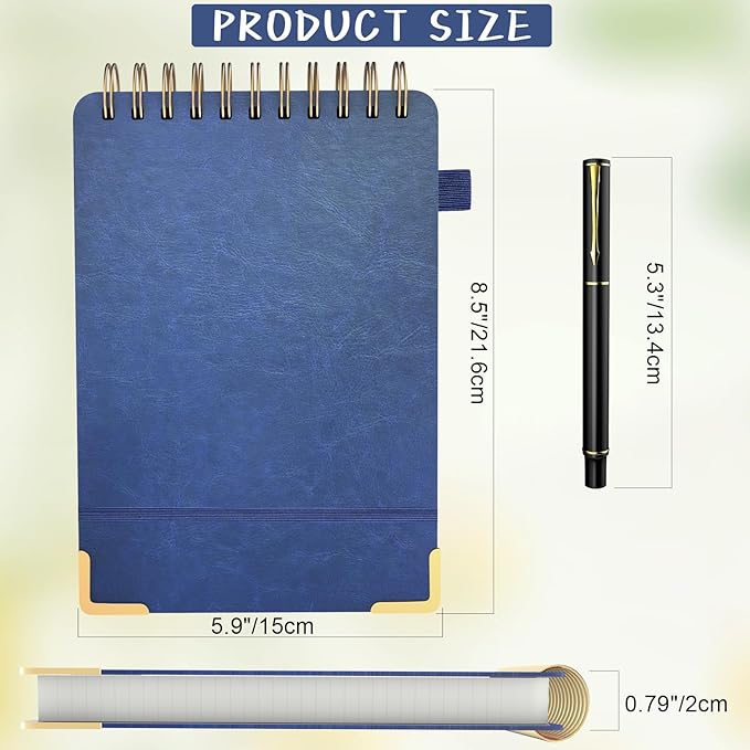 A5 Top Spiral Notebook, Large Leather Hardcover Top Bound Steno Pads, 240 Pages 100 gsm Thick Lined Paper Left Handed Notebook Journal for Work, School, Meeting Writing - Navy Blue, 5.9" x 8.5"