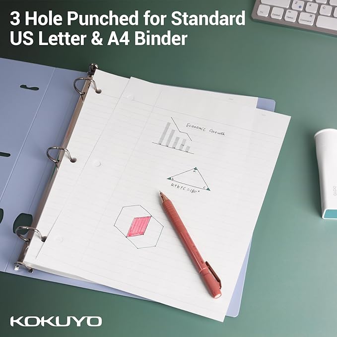 Kokuyo Filler Papers, 8-1/4"x11”, Wide Ruled 3 Hole Punched Loose Leaf Paper, 500 Sheets Bleed Resistance Notebook Paper, Japanese Smooth Lined Paper for 3 Ring Binders School Supplies