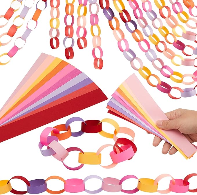 Lincia 600 Sheet Paper Chain Garland Strips 1x8 Inch with Double Sided Tape, DIY Construction Paper Chains for Birthday Wedding Holiday Party Decorations, Crafts Supplies (Valentine)