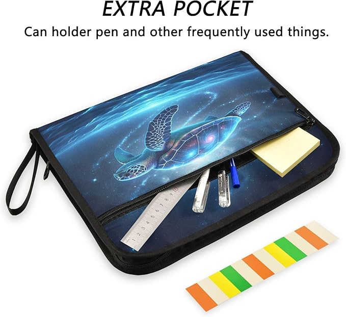 Sea Turtle Starry Sky 13 Pocket File Organizer Expanding File Folder with Front Pouch Portable Business File Storage Document Organizer Folder with Zipper