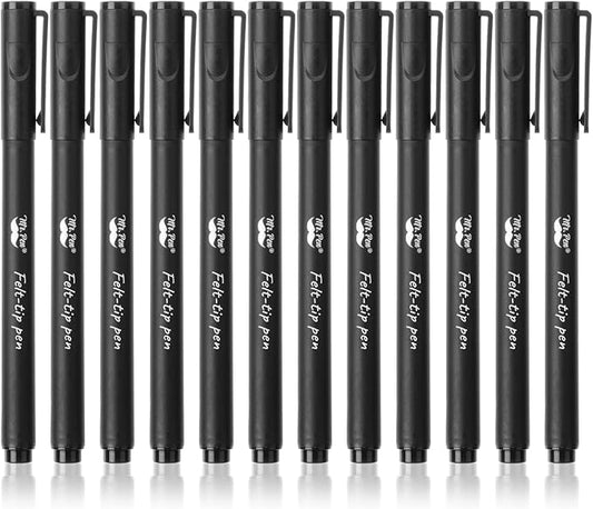 Mr. Pen- Black Felt Tip Pens, Fine Point, 12 Pack, Fast Drying, No Smear, Bible Journaling Pens No Bleed-Through for Planners, Sketching, Writing