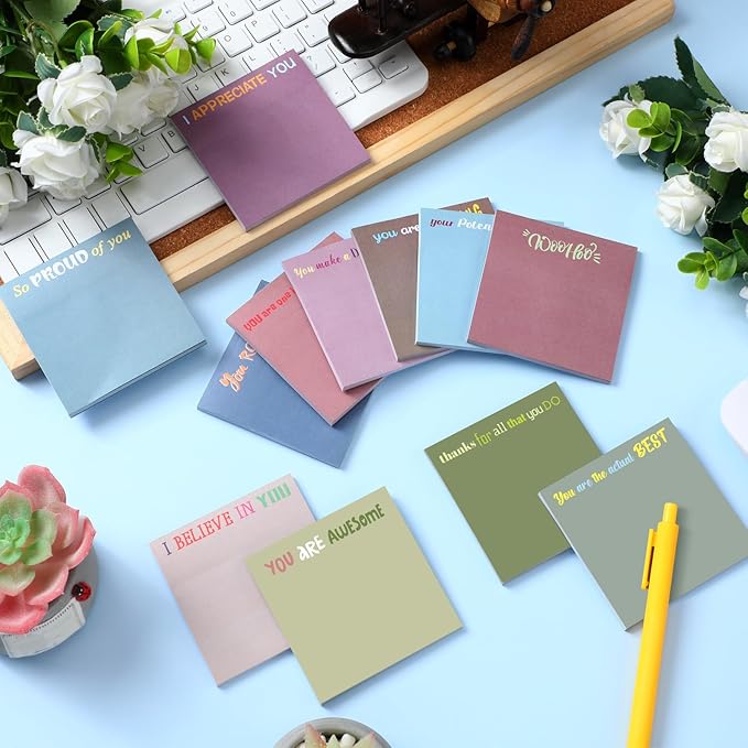 Yinder 24 Pcs Inspirational Sticky Notes Cute Motivational Sticky Notes Pad End of Year Employee Appreciation Gifts Bulk for Teacher Nurse Coworkers Office Supplies 3 x 3'' (Thank You,Morandi Color)